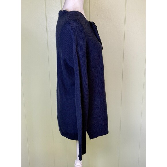 Women’s Navy Lace Up Knit Sweater Slouchy Chunky Cozy Fall/Winter Top Size Med - Picture 4 of 8
